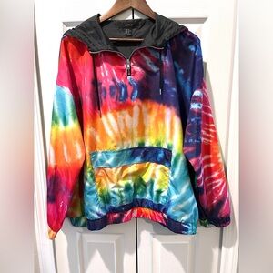Forever 21 Rainbow Tie Dye Windbreaker Hoodie 3X Festival Streetwear